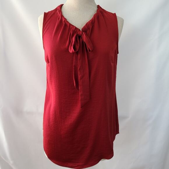 CABi burgundy drawstring neckline shell top blouse small - Picture 1 of 8